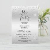 Invitation "Faisons la fête" Parties scintillant d'argent et  (Debout devant)