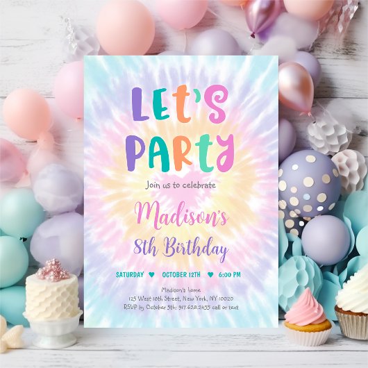 Invitation Faisons la fête Pastel Tie Dye Boho Hippie Anniver