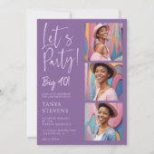 Invitation Faisons la fête photo lavande violette quarante an (Devant)