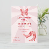 Invitation Faisons la fête Pink Cowgirl Bottes papillon Anniv (Debout devant)