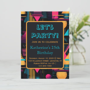 Invitation Faisons la Fête Rétro 80's 90's Géométrique Memphi