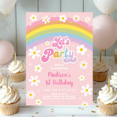 Invitation Faisons la fête Retro Daisy Rainbow Anniversaire