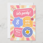 Invitation Faisons la fête Retro Super rose fille Anniversair (Devant)