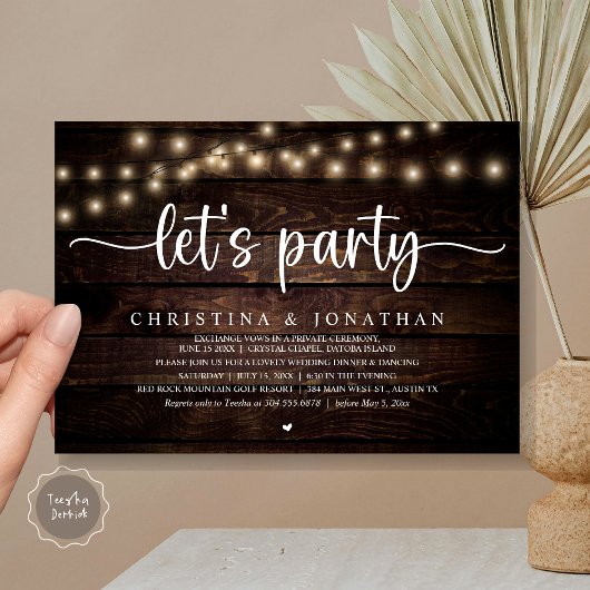 Invitation Faisons la fête, Rustic Mariage Dinner Elopement