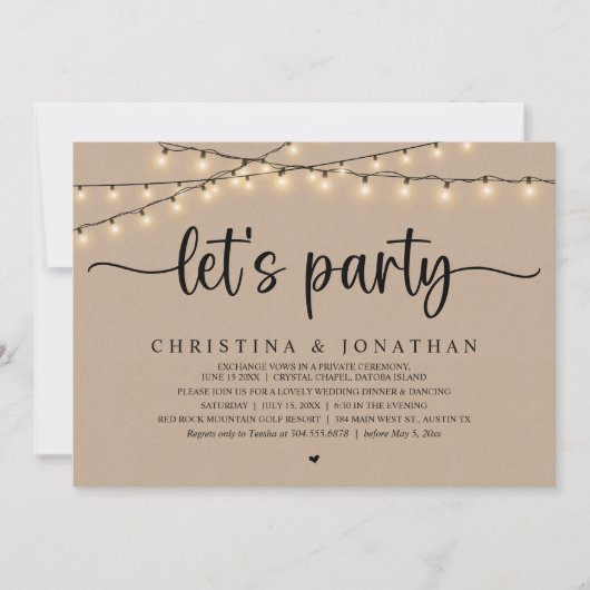 Invitation Faisons la fête, Rustic Mariage Dinner Elopement (Devant)