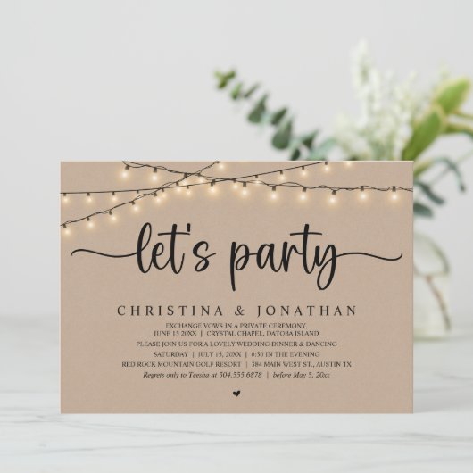 Invitation Faisons la fête, Rustic Mariage Dinner Elopement (Debout devant)