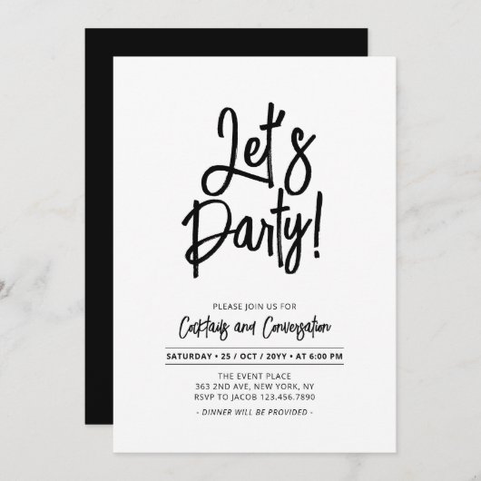 Invitation Faisons la fête | Script Chic N'Importe Quel Événe (Devant / Derrière)