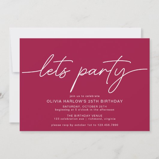 Invitation Faisons la fête | Simple Script Maroon Rouge Anniv (Devant)