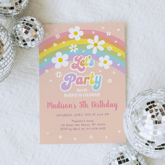 Invitation Faisons la fête Super Daisy Rainbow Anniversaire