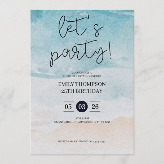 Invitation Faisons la fête Tropicale Plage Anniversaire (Devant)