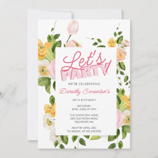 Invitation Faisons la fête Typographie branchée 40e anniversa (Devant)