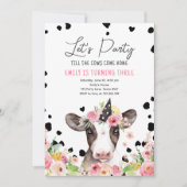 Invitation Faisons la fête Vache Florale Fille Animaux de fer (Devant)