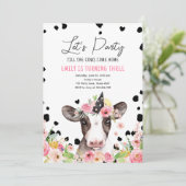 Invitation Faisons la fête Vache Florale Fille Animaux de fer (Debout devant)