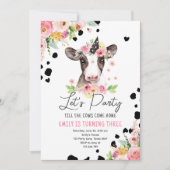 Invitation Faisons la fête Vache Florale Fille Animaux de fer (Devant)