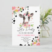 Invitation Faisons la fête Vache Florale Fille Animaux de fer (Debout devant)