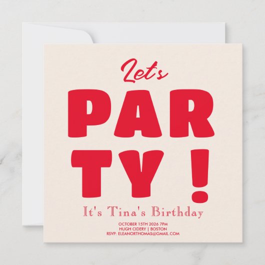 Invitation Faisons la fête ! Vibrant Gras typographie rouge A (Devant)