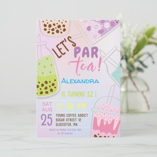 Invitation Faisons l'anniversaire du thé bobba à thé (Debout devant)
