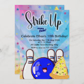 Invitation Faisons monter le plaisir, soirée bowling garçons (Devant / Derrière)