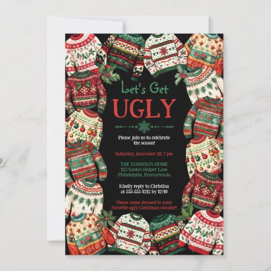 Invitation Faisons noir la fête du pull de Noël (Devant)