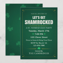Invitation Faisons-nous Shamrocker Motif Vintage Vert et Or