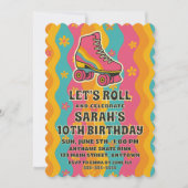 Invitation Faisons Roulement Anniversaire Fille Rétro Roller (Devant)