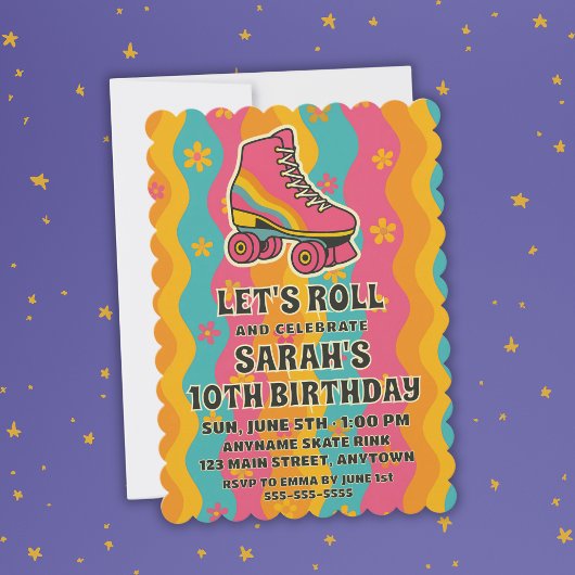 Invitation Faisons Roulement Anniversaire Fille Rétro Roller