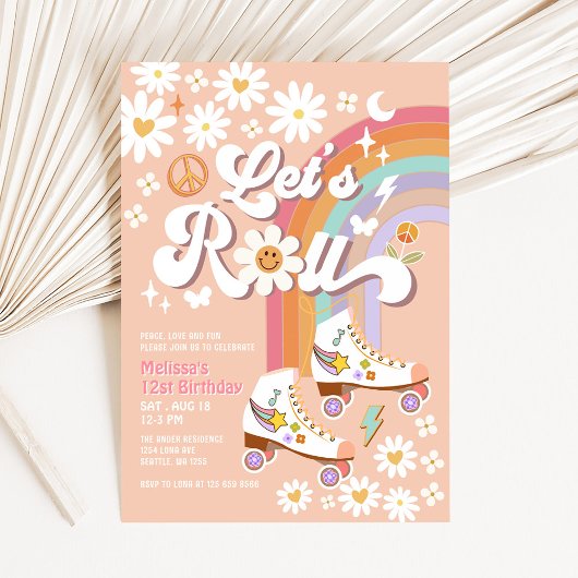 Invitation Faisons Roulement Rétro Groovy Roller Skate Daisy 