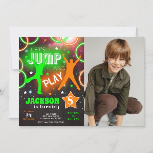 Invitation Faisons sauter Bounce Neon Trampoline Park Anniver (Devant)