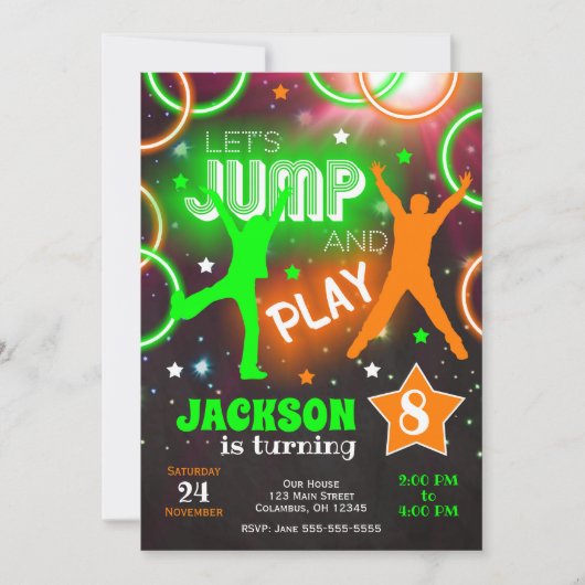 Invitation Faisons sauter Bounce Neon Trampoline Park Anniver (Devant)