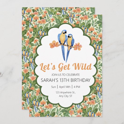 Invitation Faisons sauter la jungle tropicale de Macaw Annive (Devant / Derrière)
