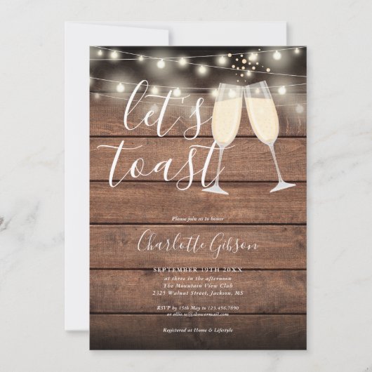 Invitation Faisons Toast Rustic String Lights Enterrement de  (Devant)