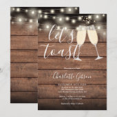 Invitation Faisons Toast Rustic String Lights Enterrement de  (Devant / Derrière)
