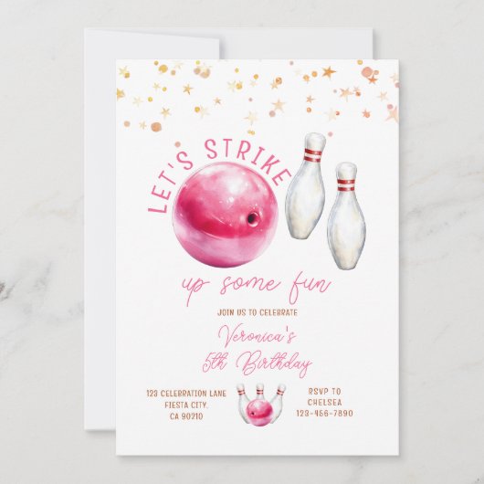 Invitation Faisons tomber la fille 5ème anniversaire bowling  (Devant)