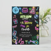 Invitation Faisons un anniversaire de néon fou (Debout devant)