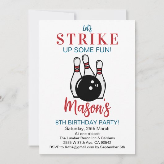 Invitation Faisons un bowling amusant Anniversaire (Devant)