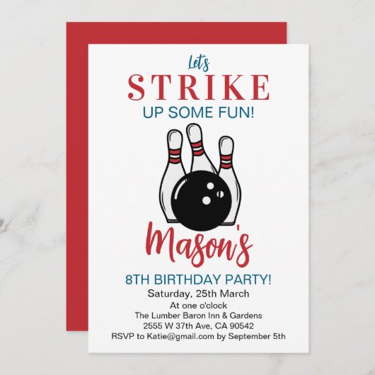 Invitation Faisons un bowling amusant Anniversaire (Devant / Derrière)