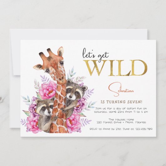 Invitation Faisons un safari sauvage animaux anniversaires de (Devant)