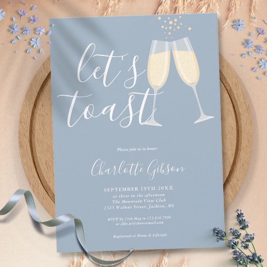 Invitation Faisons un toast Script Fête de mariage Dusty Blue