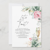 Invitation Faisons un toast Succulent Pink Floral Engagement  (Devant)