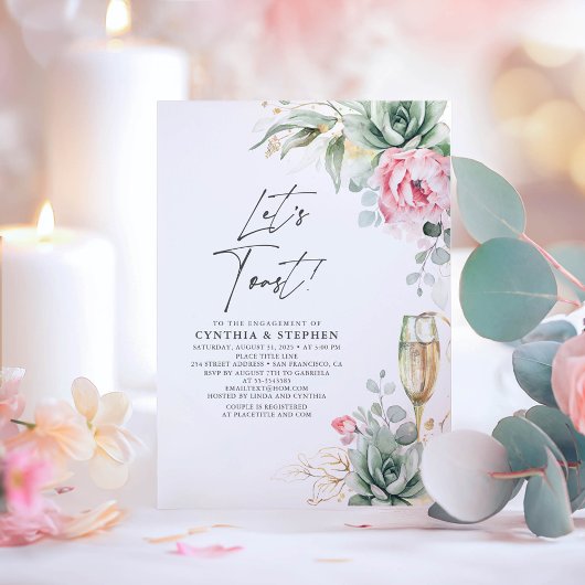 Invitation Faisons un toast Succulent Pink Floral Engagement 