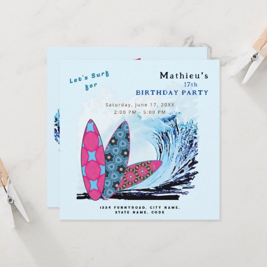 Invitation Faisons une fête d'anniversaire de surf sur la pla (Devant/Arrière en situation)