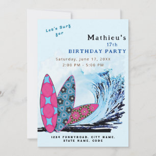 Invitation Faisons une fête d'anniversaire de surf sur la pla