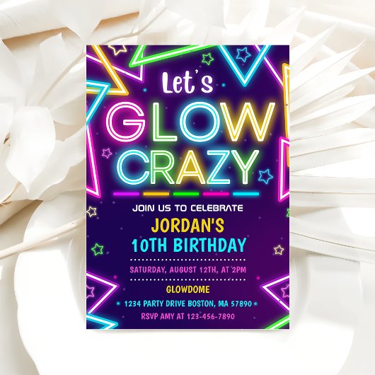 Invitation Faisons une fête d'anniversaire GLOW folle néon co