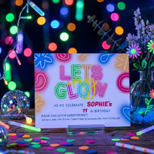 Invitation Faisons une fête d'anniversaire néon laser folle