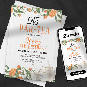 Invitation Faisons une fête du thé aquarelle florale Annivers