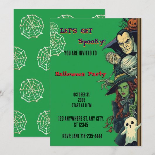 Invitation Faisons une fête Halloween effrayante (Devant / Derrière)