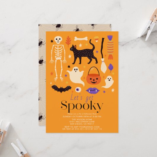 Invitation Faisons une fête Halloween orange épouvantable (Devant/Arrière en situation)