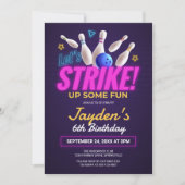 Invitation Faisons une partie de bowling néon pour un anniver (Devant)