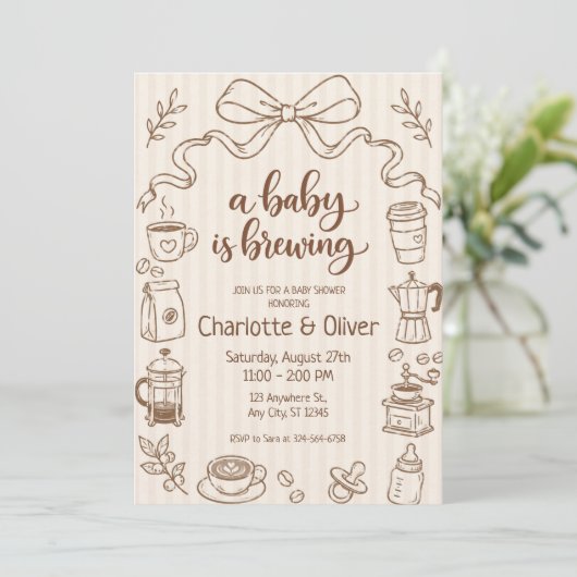 Invitation Fait Main Un Bébé Est En Train De Préparer Du Café (Debout devant)