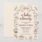 Invitation Fait Main Un Bébé Est En Train De Préparer Du Café (Devant / Derrière)